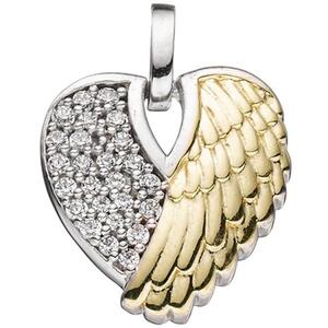 Anh�nger Herz / EngelsFl�gel 925 Silber bicolor vergoldet mit Zirkonia