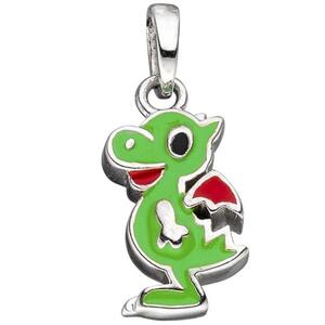 Kinder Anh�nger Drache 925 Sterling Silber gr�n rot lackiert