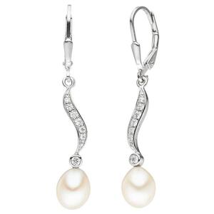 Boutons 925 Silber 2 S��wasser Perlen mit Zirkonia Ohrh�nger