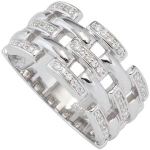 Damen Ring breit 925 Sterling Silber rhodiniert mit Zirkonia (Gre: 56)