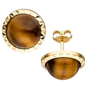 Ohrstecker rund 585 Gold Gelbgold 2 Tigeraugen braun Ohrringe
