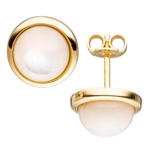 Ohrstecker rund 585 Gold Gelbgold 2 Perlmutt-Steine Ohrringe Goldohrringe