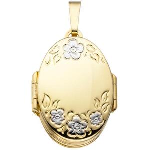 Medaillon oval mit Blumen Muster 333 Gold Gelbgold zum �ffnen f�r 6 Fotos