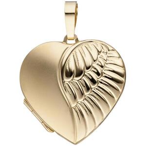 Medaillon Herz f�r 2 Fotos 333 Gold Gelbgold matt Anh�nger zum �ffnen
