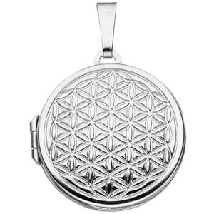 Medaillon rund Lebensblume 925 Sterling Silber rhodiniert zum �ffnen f�r 2 Fotos