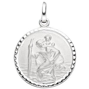 Anhnger Schutzpatron Christopherus rund 925 Sterling Silber mattiert