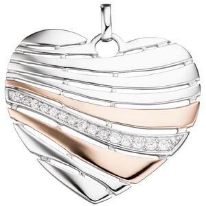 Anh�nger Herz 925 Silber rotgold vergoldet mit Zirkonia Herz-Anh�nger