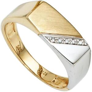 Herren Ring 585 Gold Gelbgold Wei�gold bicolor 5 Diamanten Herrenring (Gr��e: 64)