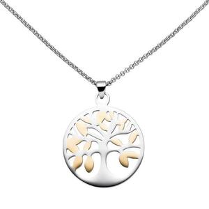 Collier Kette mit Anhnger Lebensbaum Edelstahl bicolor 46 cm verkrzbar