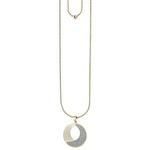 Collier Kette mit Anh�nger rund Edelstahl gold farben Glitzer-Effekt 80 cm