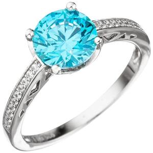 Damen Ring 925 Sterling Silber mit Zikonia trkis blau hellblau (Gre: 58)