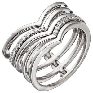 Damen Ring breit mehrreihig 925 Sterling Silber mit Zirkonia Silberring (Gr��e: 52)