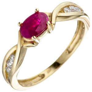 Damen Ring 333 Gelbgold 1 Rubin rot 6 Zirkonia Goldring Rubinring (Gr��e: 56)