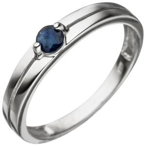 Damen Ring 333 Gold Wei�gold 1 Safir blau Wei�goldring Safirring (Gr��e: 60)