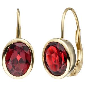 Boutons 333 Gelbgold 2 Granate rot Ohrringe Ohrh�nger Granatohrringe