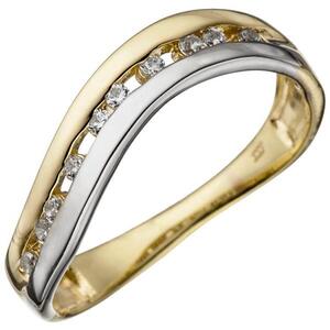 Damen Ring 333 Gelbgold Wei�gold bicolor mit Zirkonia Goldring (Gr��e: 54)