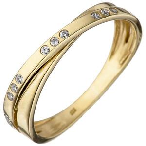 Damen Ring 333 Gelbgold, 15 Zirkonia Goldring (Gr��e: 50)