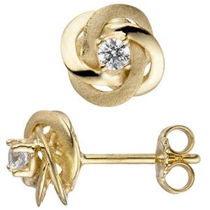 Ohrstecker verschlungen 333 Gold Gelbgold teil matt 2 Zirkonia Ohrringe