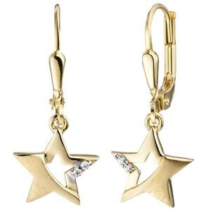 Ohrh�nger Stern 333 Gold Gelbgold mattiert 4 Zirkonia Ohrringe Goldohrringe