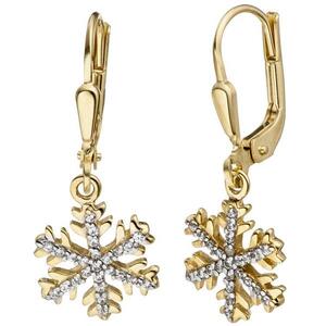 Ohrh�nger Schneeflocke 333 Gold Gelbgold mit Zirkonia Ohrringe Goldohrringe