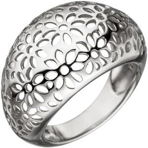 Damen Ring breit mit Blumen Muster 925 Sterling Silber Größe 56