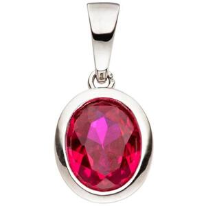 Anh�nger oval 925 Sterling Silber 1 Zirkonia rot Silber Anh�nger