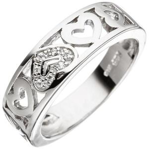 Damen Ring Herz Herzen, 925 Sterling Silber mit Zirkonia (Gr��e: 56)