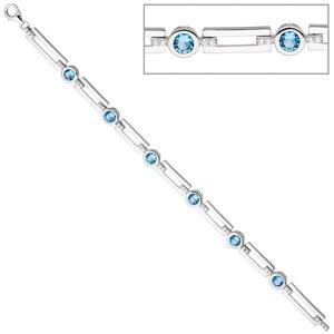 Armband 925 Sterling Silber mit Zirkonia hellblau und wei� 19 cm