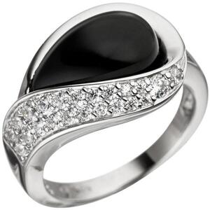 Damen Ring 925 Silber mit Zirkonia 1 Onyx schwarz Onyxring (Gr��e: 56)