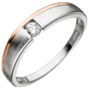 Damen Ring 925 Silber bicolor mattiert mit Zirkonia (Gre: 56)