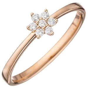 Damen Ring zart 585 Gold Rotgold 7 Diamanten Diamantring Größe 54
