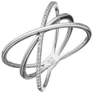 Damen Ring 3-reihig 585 Gold Wei�gold 30 Diamanten (Gr��e: 58)