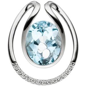 Anhnger 585 Weigold 13 Diamanten Brillanten 1 Blautopas hellblau
