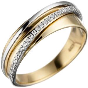 Damen Ring 585 Gelbgold Weißgold bicolor 25 Diamanten Größe 58