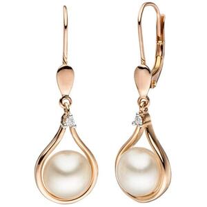 Ohrh�nger 585 Rotgold 2 S��wasserperlen Perlen 2 Diamanten Brillanten