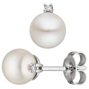 Ohrstecker 585 Wei�gold S��wasser Perlen Diamanten Brillanten 8,6 mm