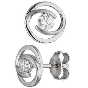 Ohrstecker rund 333 Gold Wei�gold matt 2 Zirkonia Ohrringe