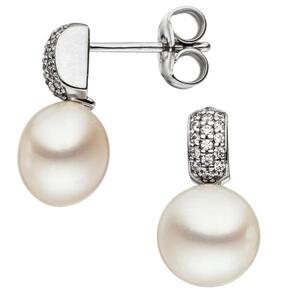 Ohrstecker 333 Gold Wei�gold 2 S��wasserperlen Perlen 32 Zirkonia