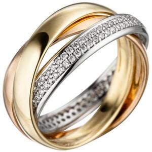 Damen Ring 585 Gold tricolor dreifarbig 122 Diamanten (Gr��e: 58)