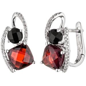 Creolen 585 Wei�gold 48 Diamanten Brillanten 2 Granate rot 2 Onyxe