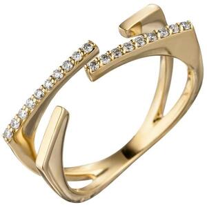 Damen Ring offen 585 Gold Gelbgold 19 Diamanten 0,15ct. (Gre: 54)