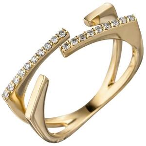 Damen Ring offen 585 Gold Gelbgold 19 Diamanten 0,15ct. (Gre: 60)
