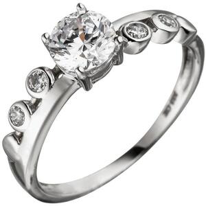 Damen Ring 333 Gold Wei�gold 5 Zirkonia (Gr��e: 54)