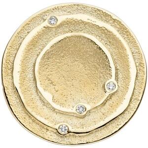 Anh�nger rund 585 Gold Gelbgold matt 4 Diamanten Brillanten 0,04ct.