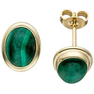 Ohrstecker oval 585 Gold Gelbgold 2 Malachite gr�n Ohrringe Goldohrringe