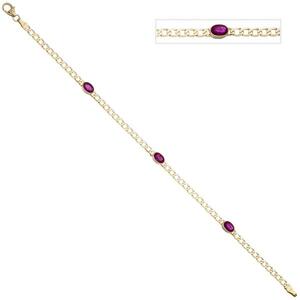 Armband 585 Gold Gelbgold 3 Rubine rot 19,5 cm Goldarmband