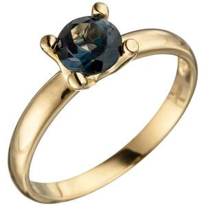 Damen Ring 585 Gold Gelbgold 1 Blautopas blau London Blue Goldring Größe 52