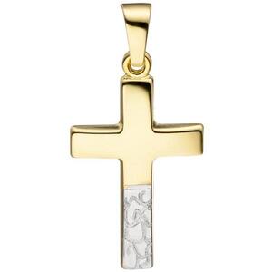 Anh�nger Kreuz 333 Gold Gelbgold bicolor diamantiert Kreuz Anh�nger