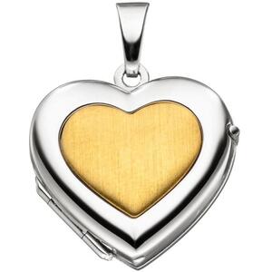 Medaillon Herz für 2 Fotos 333 Weißgold Gelbgold bicolor Anhänger