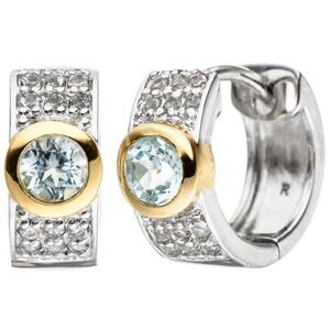 Creolen 925 Silber bicolor vergoldet 2 Blautopase hellblau Zirkonia